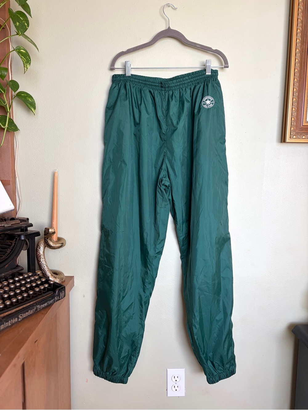 Vintage Men’s Converse Forest Green Windbreaker Zipper-Hem Joggers Size L